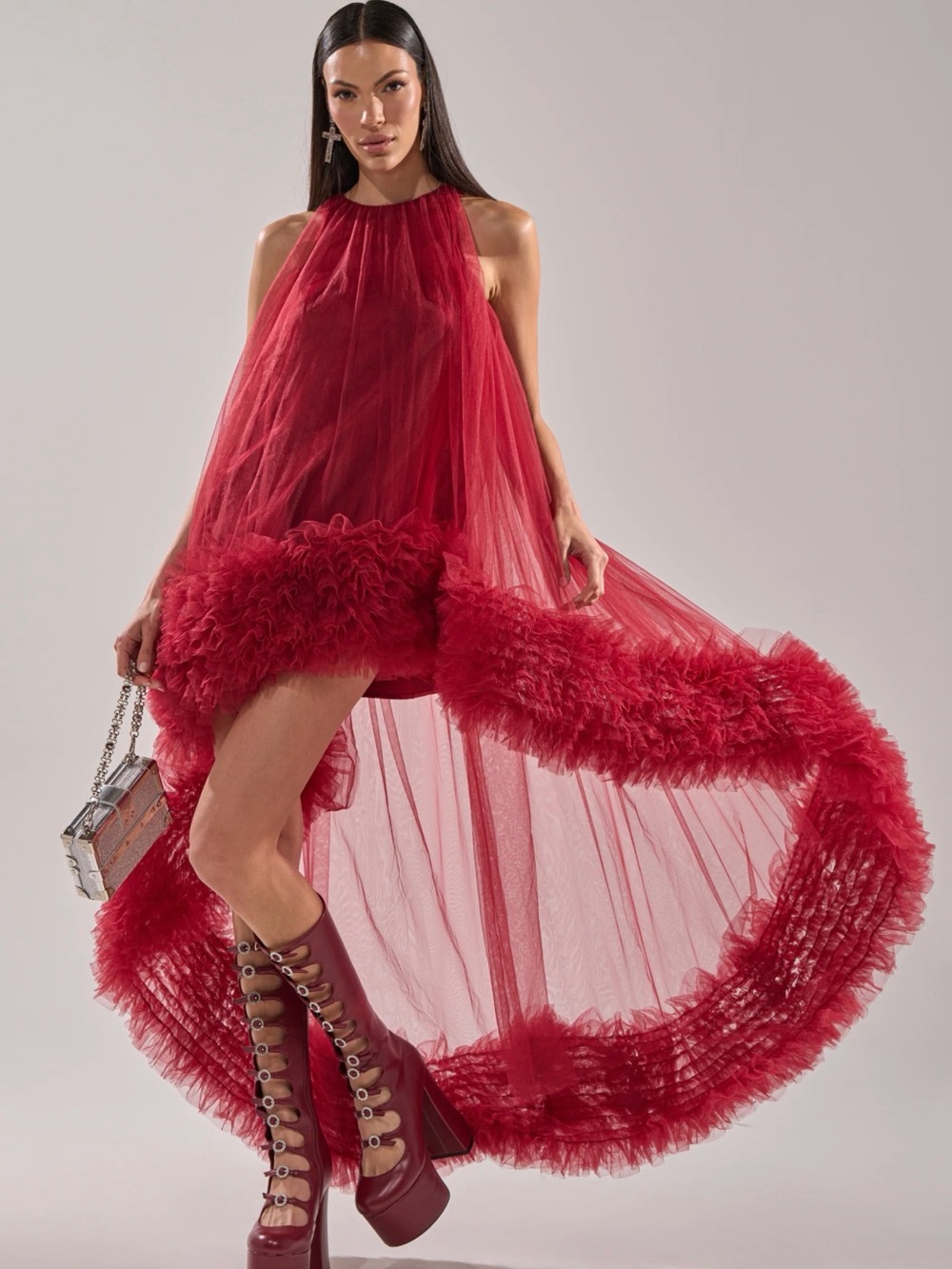 AKIRA Scarlet High-Low Tulle Halter Dress